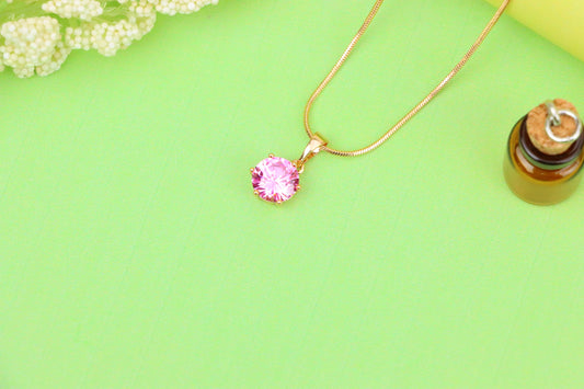 Sparkling Pink Round Pendant in Gold Finish for Everyday Elegance, XPPT1673 (2164-2)