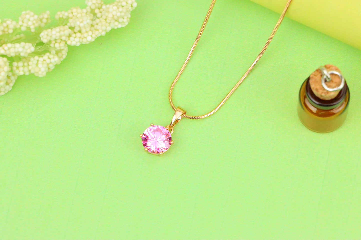 Sparkling Pink Round Pendant in Gold Finish for Everyday Elegance, XPPT1673 (2164-2)