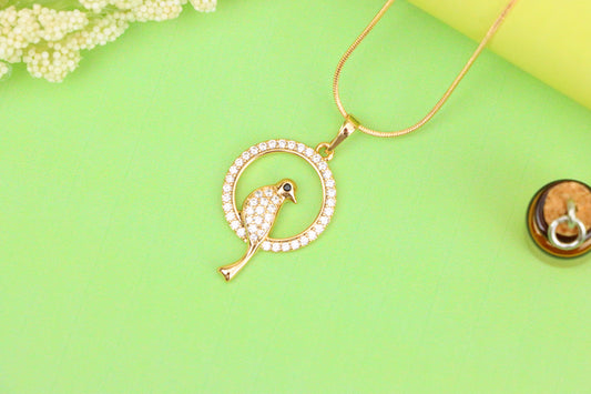 Rose Gold Bird Pendant with Sparkling Crystals in Circular Frame, XPPT1525 (2141-8)