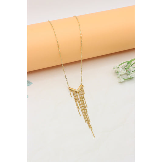 Trendy Gold-Plated Yellow Necklace with Cascading Chain Tassels, XPNL0386 (2039-6)