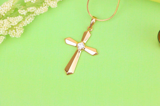 Rose Gold Cross Pendant with Center Stone Accent in Elegant Finish, XPPT1527 (2141-10)