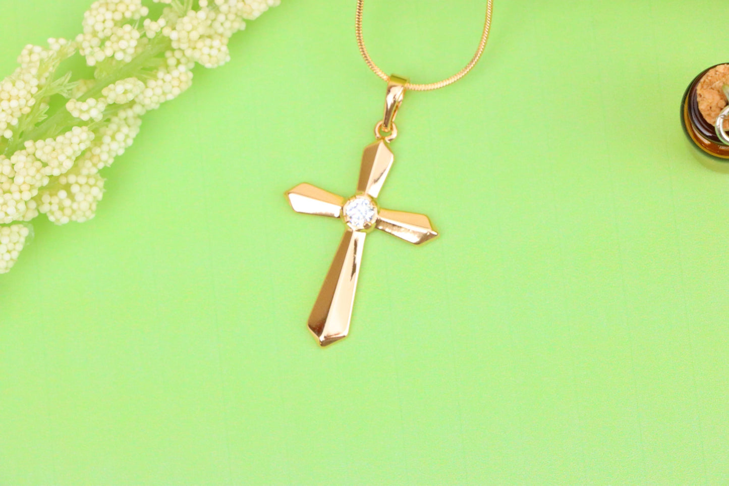 Rose Gold Cross Pendant with Center Stone Accent in Elegant Finish, XPPT1527 (2141-10)
