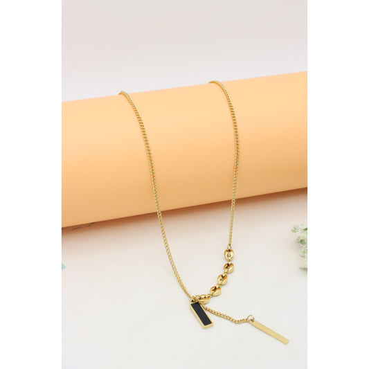 Gold Plated Dual Bar Drop Necklace with Bold Link Detail, XPNL0388 (2039-8)