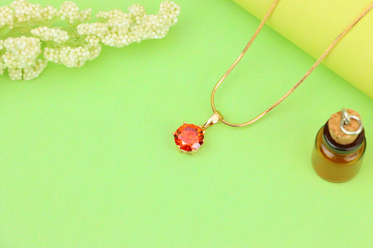 Fiery Red Round Pendant in Gold Plating with Elegant Minimal Look, XPPT1676 (2164-2)
