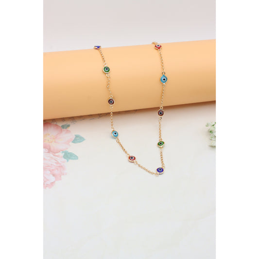 Rose Gold Evil Eye Necklace with Multicolor Enamel Beads, XPNL0390 (2039-10)