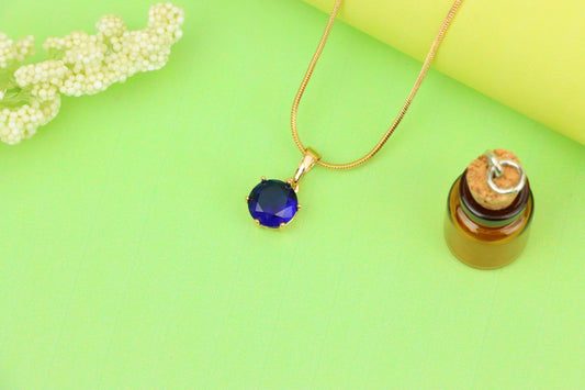 Royal Blue Round Pendant in Gold Finish for Elegant Everyday Style, XPPT1677 (2164-2)