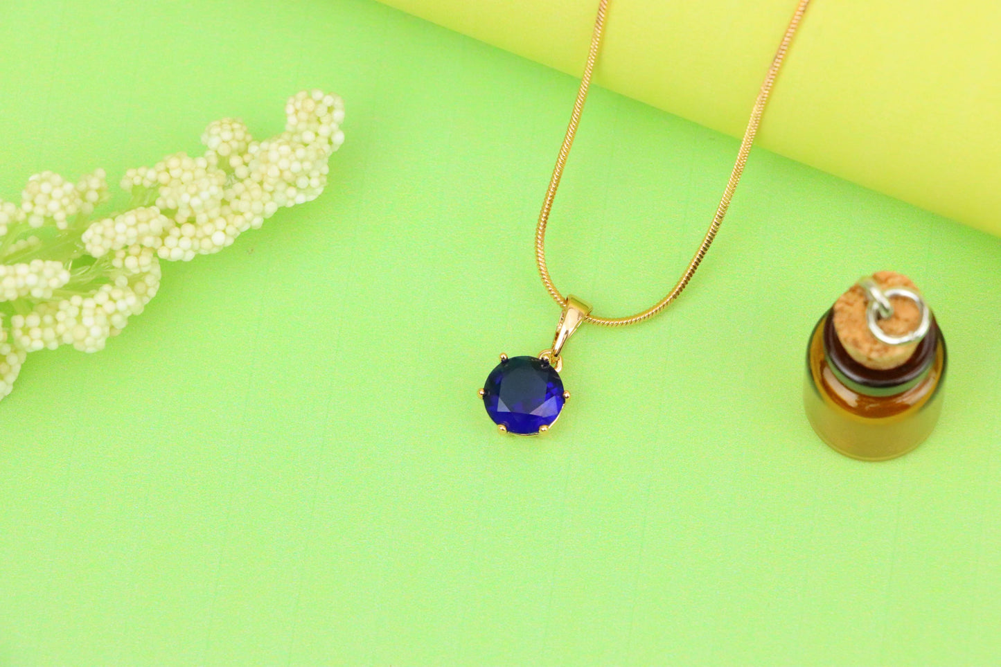 Royal Blue Round Pendant in Gold Finish for Elegant Everyday Style, XPPT1677 (2164-2)