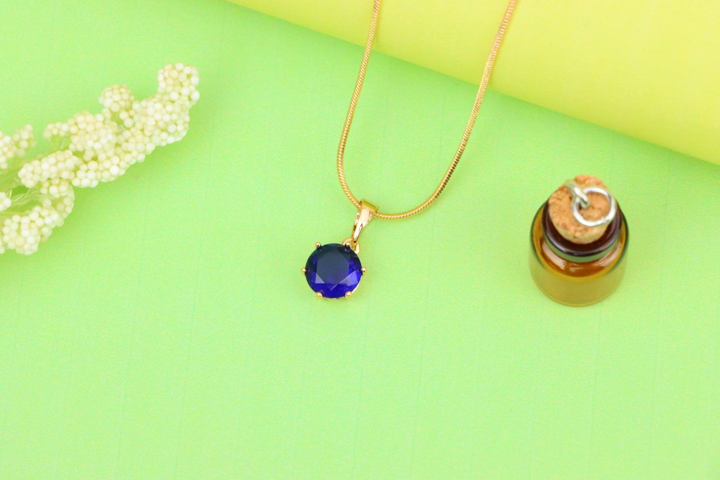 Royal Blue Round Pendant in Gold Finish for Elegant Everyday Style, XPPT1677 (2164-2)