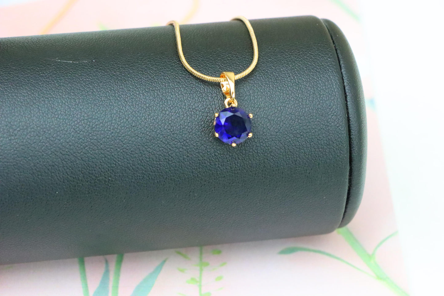 Royal Blue Round Pendant in Gold Finish for Elegant Everyday Style, XPPT1677 (2164-2)
