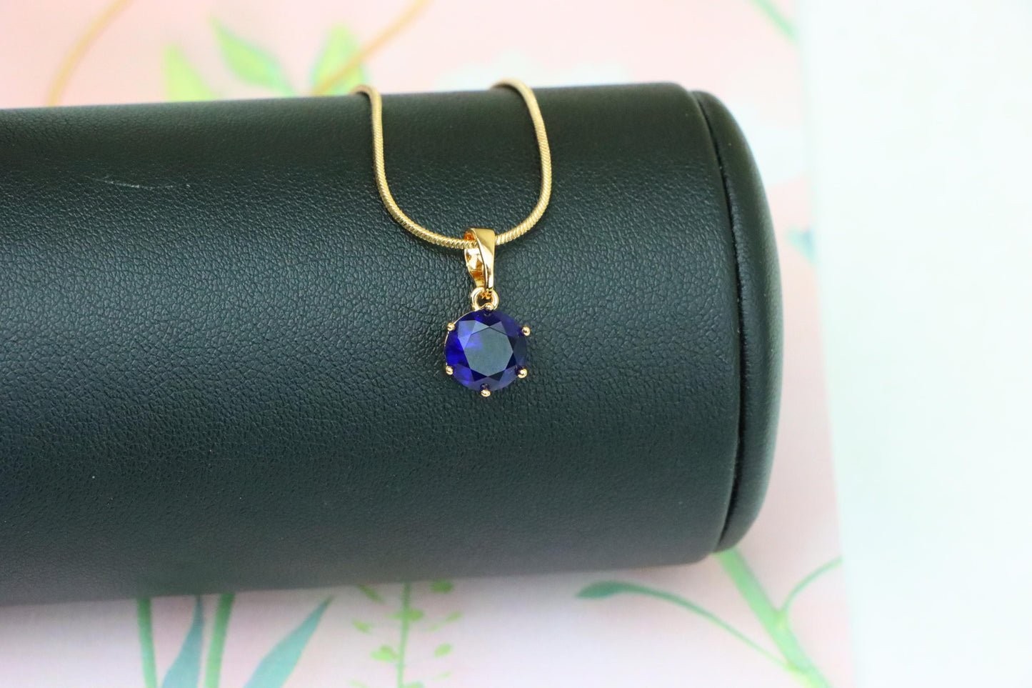 Royal Blue Round Pendant in Gold Finish for Elegant Everyday Style, XPPT1677 (2164-2)