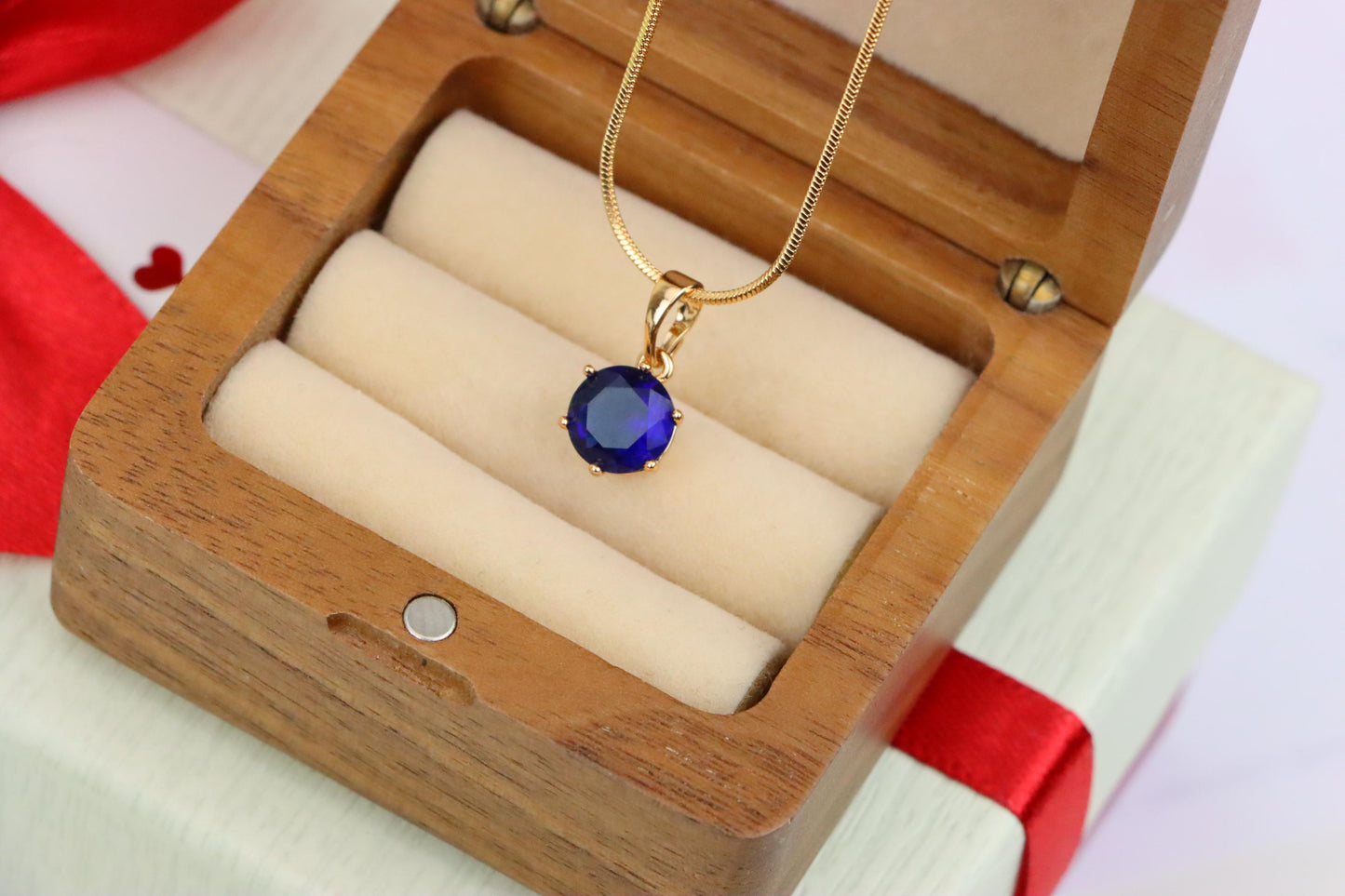 Royal Blue Round Pendant in Gold Finish for Elegant Everyday Style, XPPT1677 (2164-2)