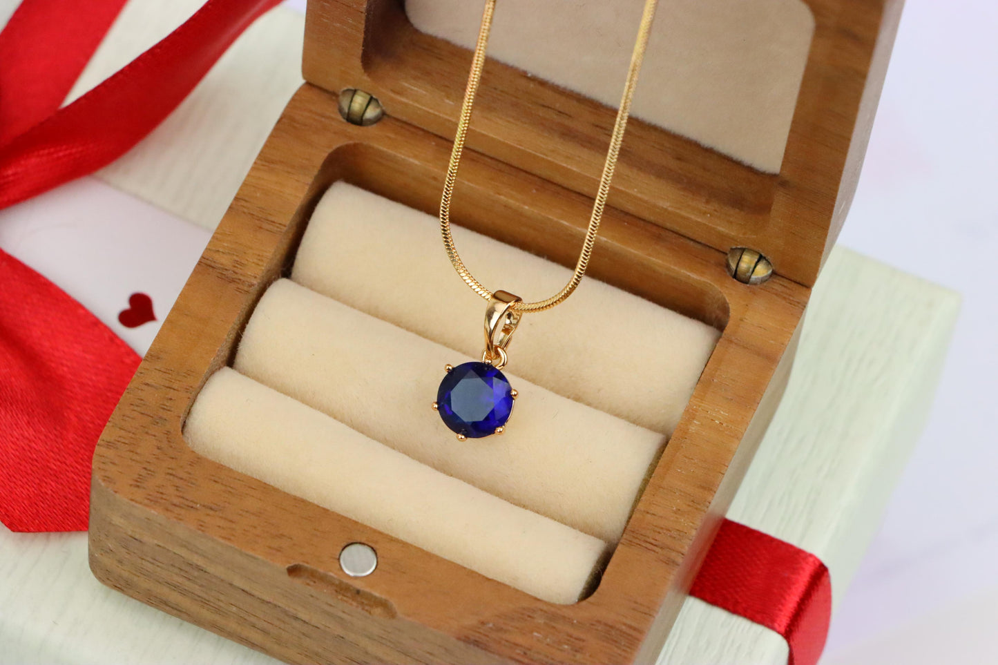 Royal Blue Round Pendant in Gold Finish for Elegant Everyday Style, XPPT1677 (2164-2)