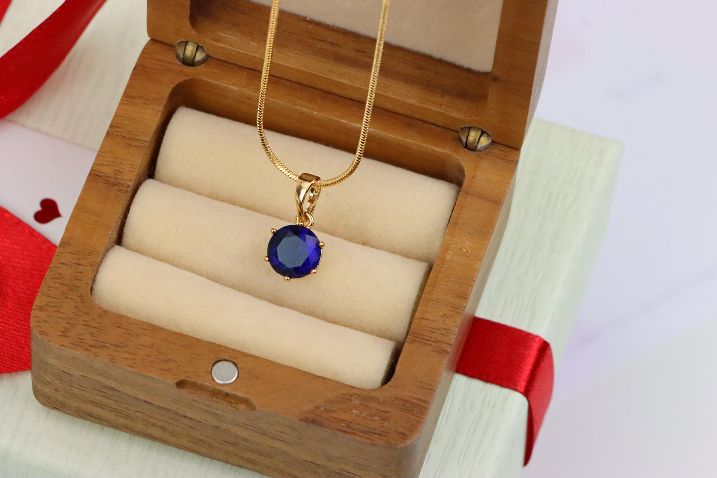 Royal Blue Round Pendant in Gold Finish for Elegant Everyday Style, XPPT1677 (2164-2)