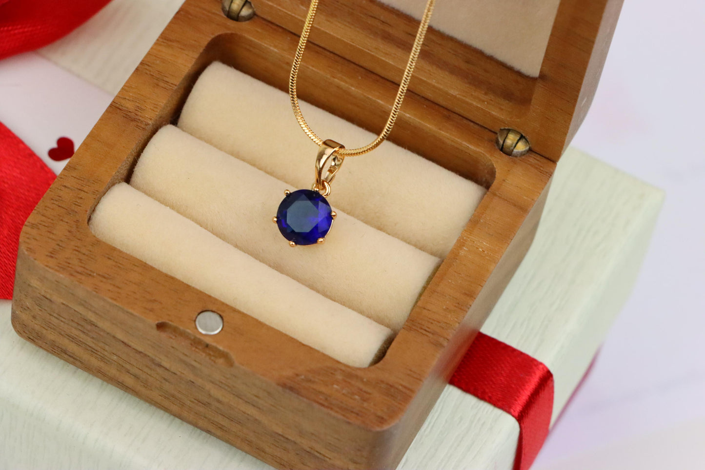Royal Blue Round Pendant in Gold Finish for Elegant Everyday Style, XPPT1677 (2164-2)
