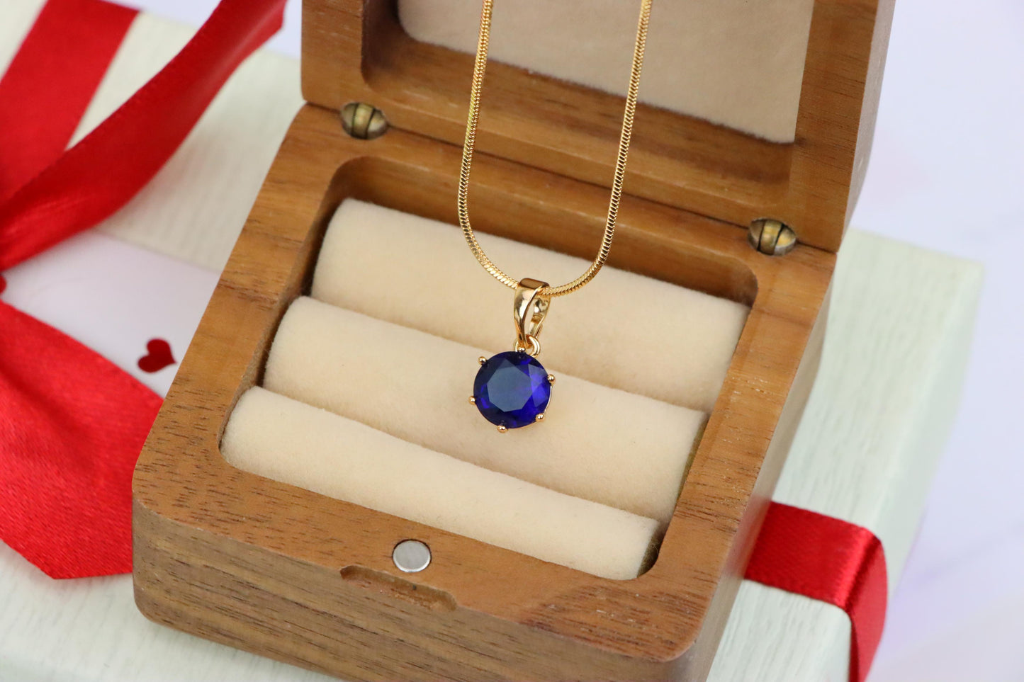 Royal Blue Round Pendant in Gold Finish for Elegant Everyday Style, XPPT1677 (2164-2)