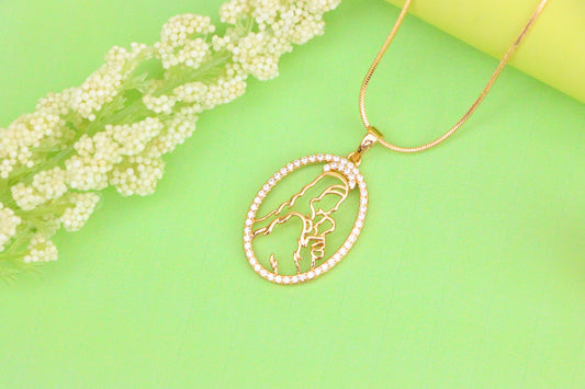 Elegant Rose Gold Oval Pendant with Mother and Child Silhouette, XPPT1530 (2142-3)