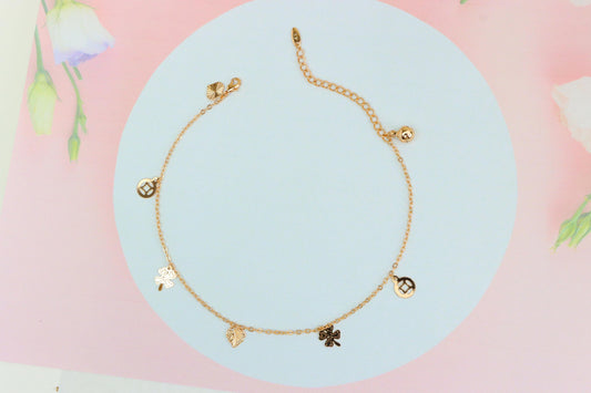 Delicate Rose Gold Anklet with Lucky Charms &amp; Adjustable Chain, XPAL1073 (2108-2)