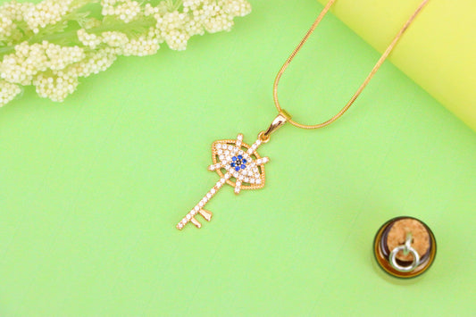Rose Gold Evil Eye Key Pendant with Blue &amp; White CZ Accents, XPPT1531 (2142-4)