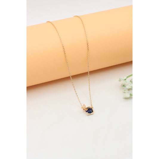 Rose Gold Plated Necklace with Blue Stone and Bow Pendant, XPNL0393 (2040-3)