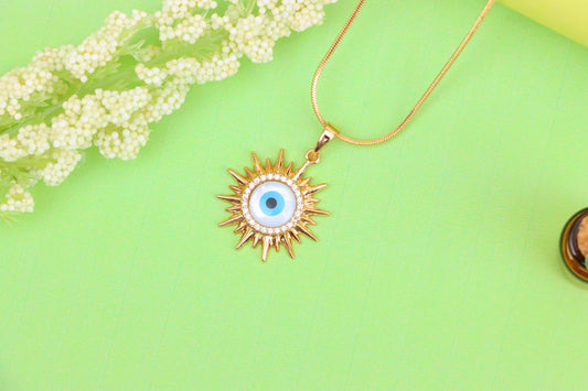Rose Gold Sunburst Evil Eye Pendant with CZ for Protection &amp; Style, XPPT1532 (2142-5)