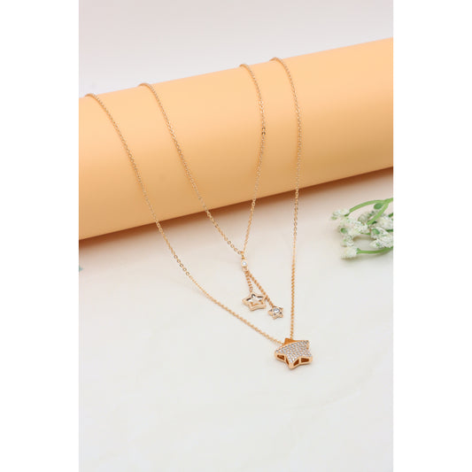 Rose Gold Double Layer Star Charm Necklace – Elegant &amp; Stylish, XPNL0394 (2040-4)