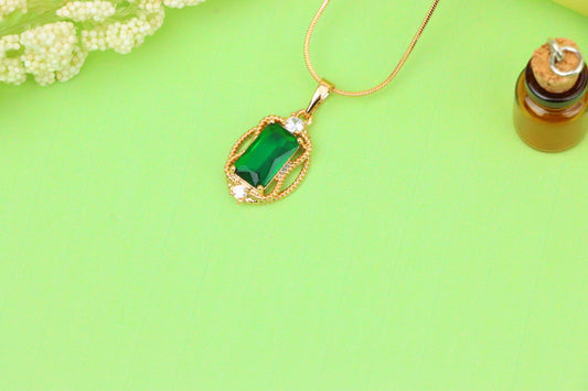 Green Oval Pendant with Gold Plated Brass and Crystal Accents, XPPT1680 (2164-3)