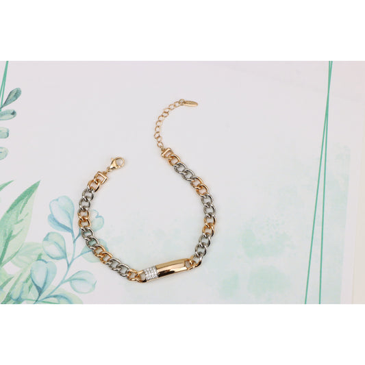 Rose Gold &amp; Silver Chain Bracelet with Crystal Accent Bar, XPBL0836 (2084-5)