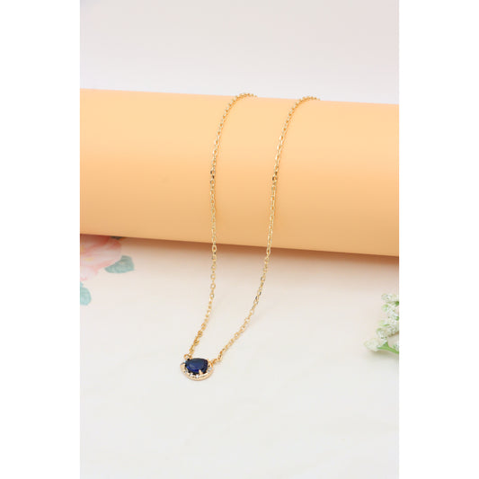 Rose Gold Plated Necklace with Blue Stone Pendant, Elegant Design, XPNL0396 (2040-6)