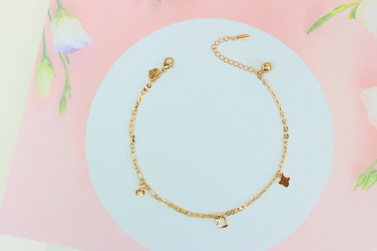 Rose Gold Heart &amp; Charm Anklet with Adjustable Link Chain, XPAL1076 (2108-5)