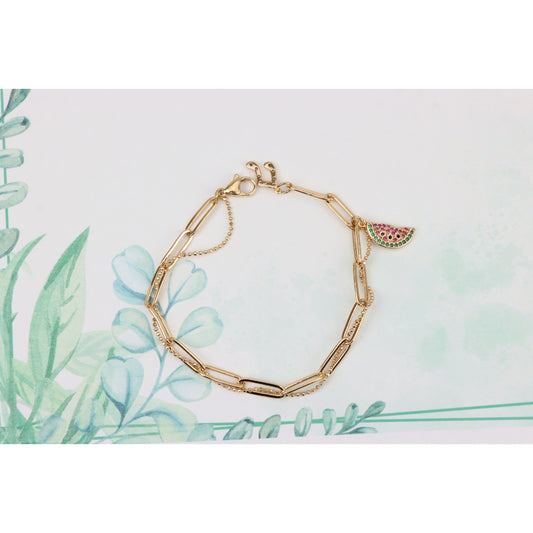 Trendy Rose Gold Paperclip Chain Bracelet with Bead Detailing, XPBL0837 (2084-6)