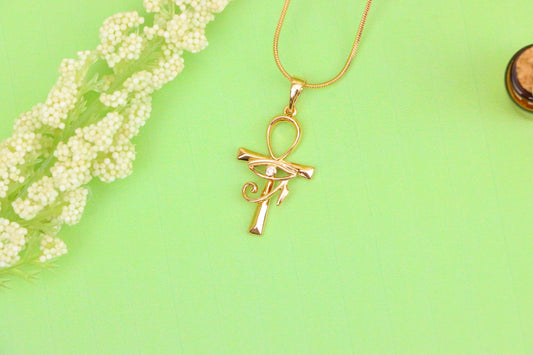 Eye of Horus Rose Gold Pendant with Ankh Symbol for Protection, XPPT1535 (2142-8)