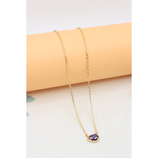 Rose Gold Pendant Necklace with Purple Stone &amp; Extender, XPNL0398 (2040-8)