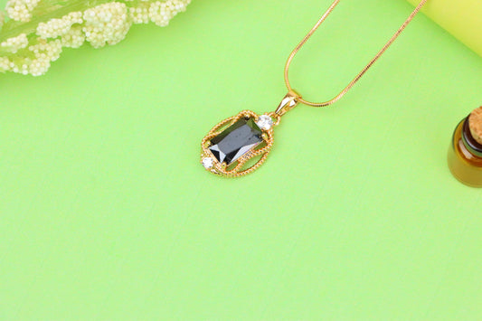 Black Rectangle Pendant with Gold Plated Brass &amp; Crystal Accents, XPPT1682 (2164-3)