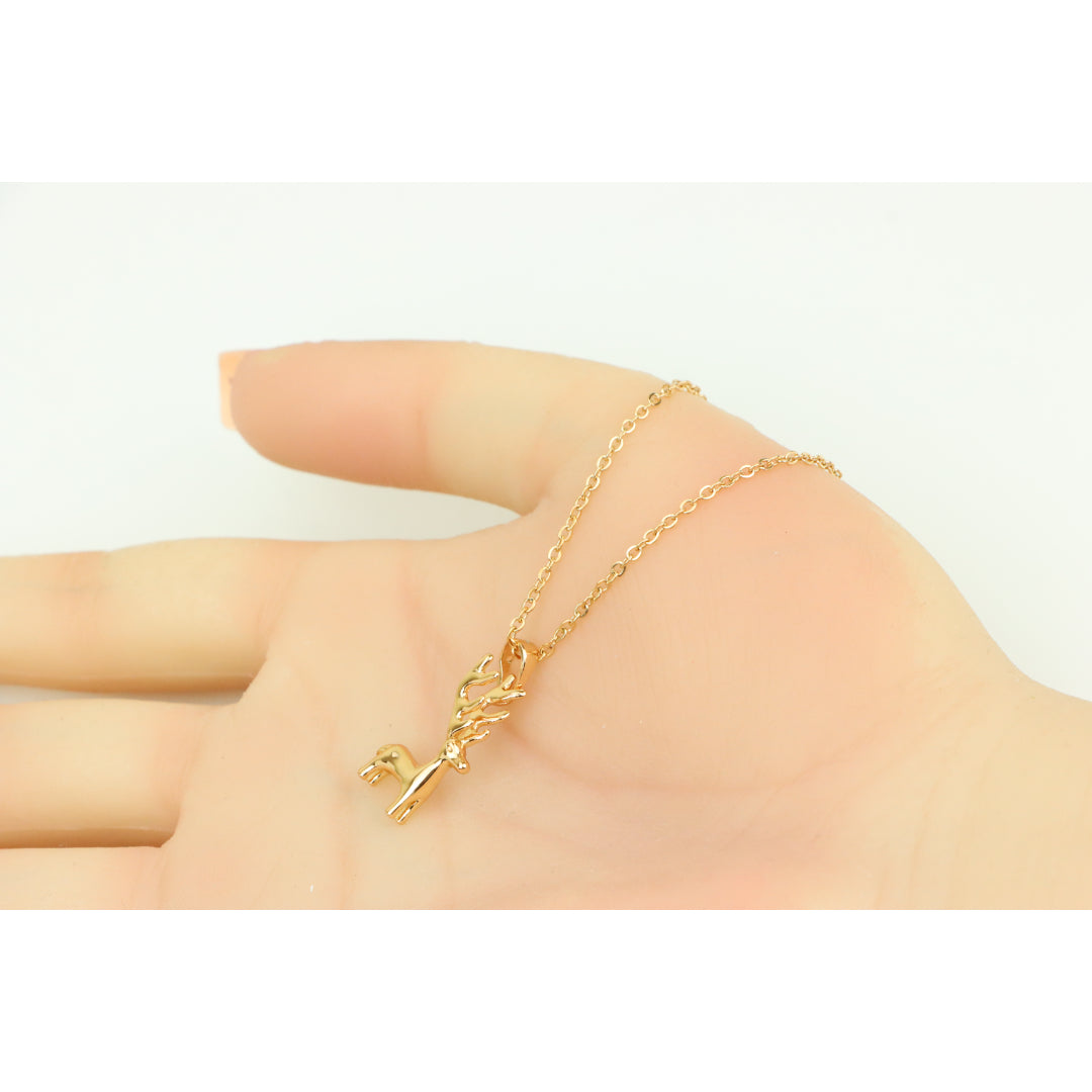 Reindeer Pendant Rose Gold Necklace with Delicate Chain, XPNL0399 (2040-9)