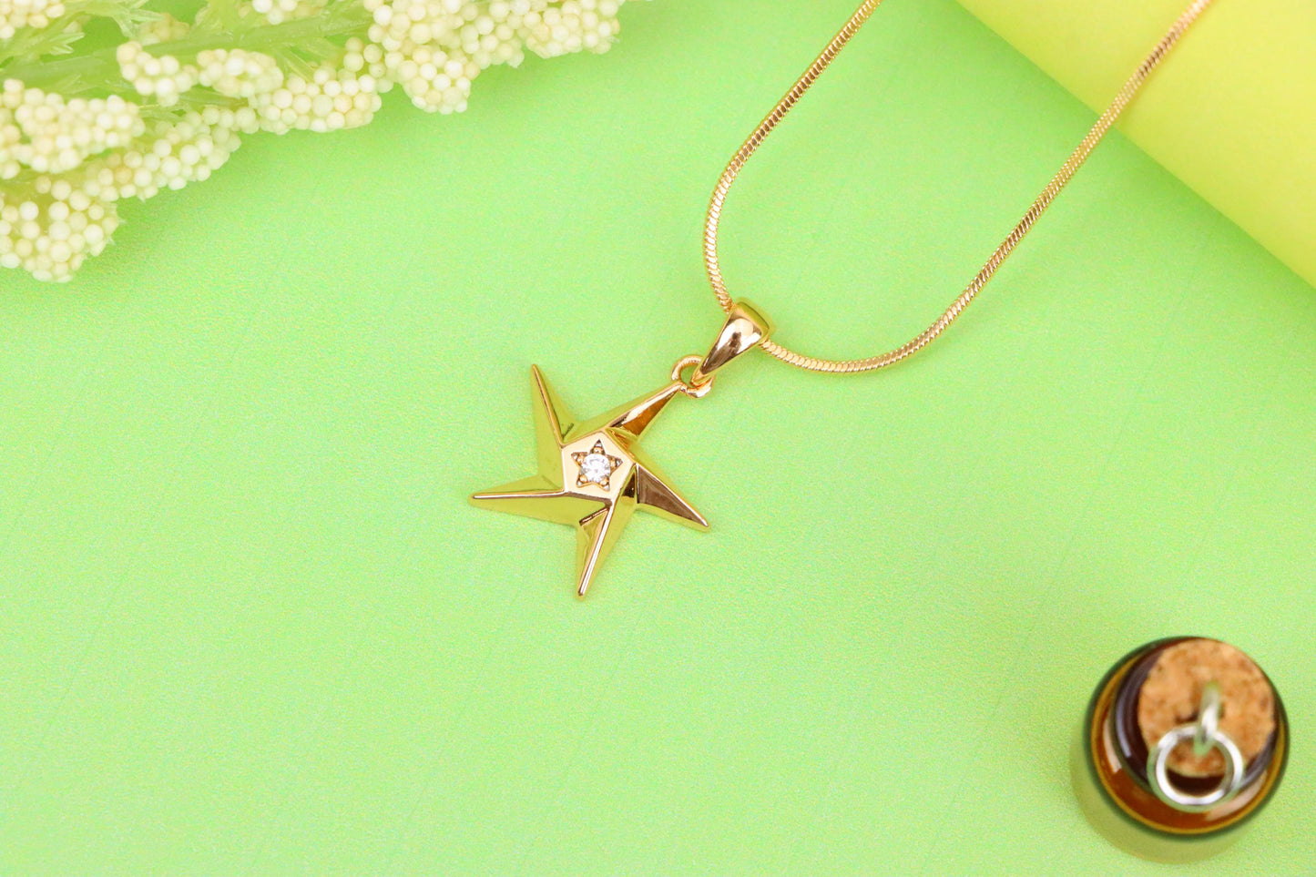 Shiny Rose Gold Star Pendant with Tiny Crystal Accent Center, XPPT1537 (2142-10)