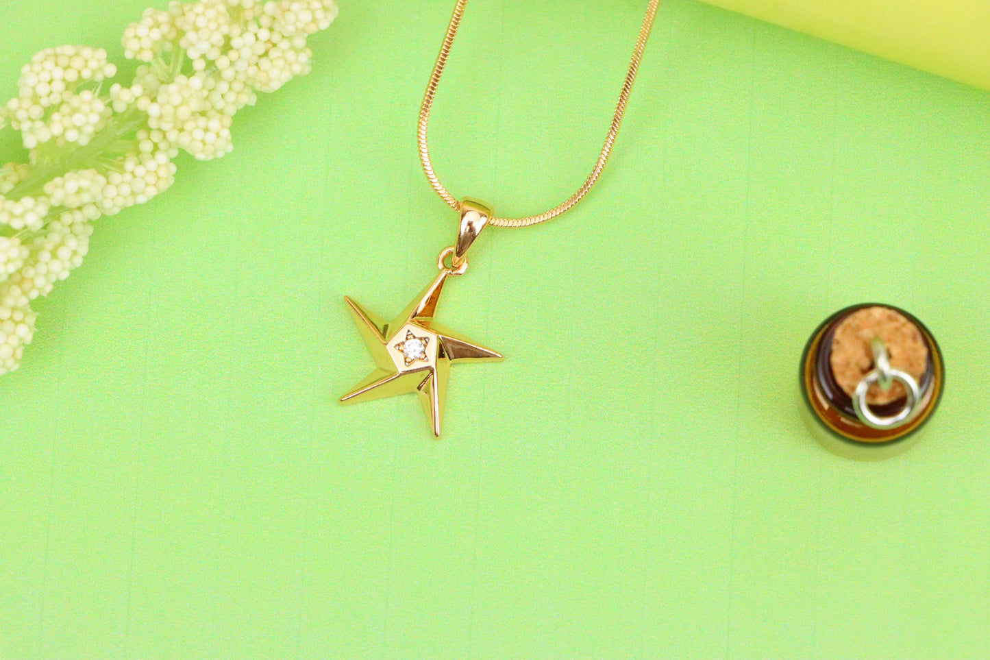 Shiny Rose Gold Star Pendant with Tiny Crystal Accent Center, XPPT1537 (2142-10)