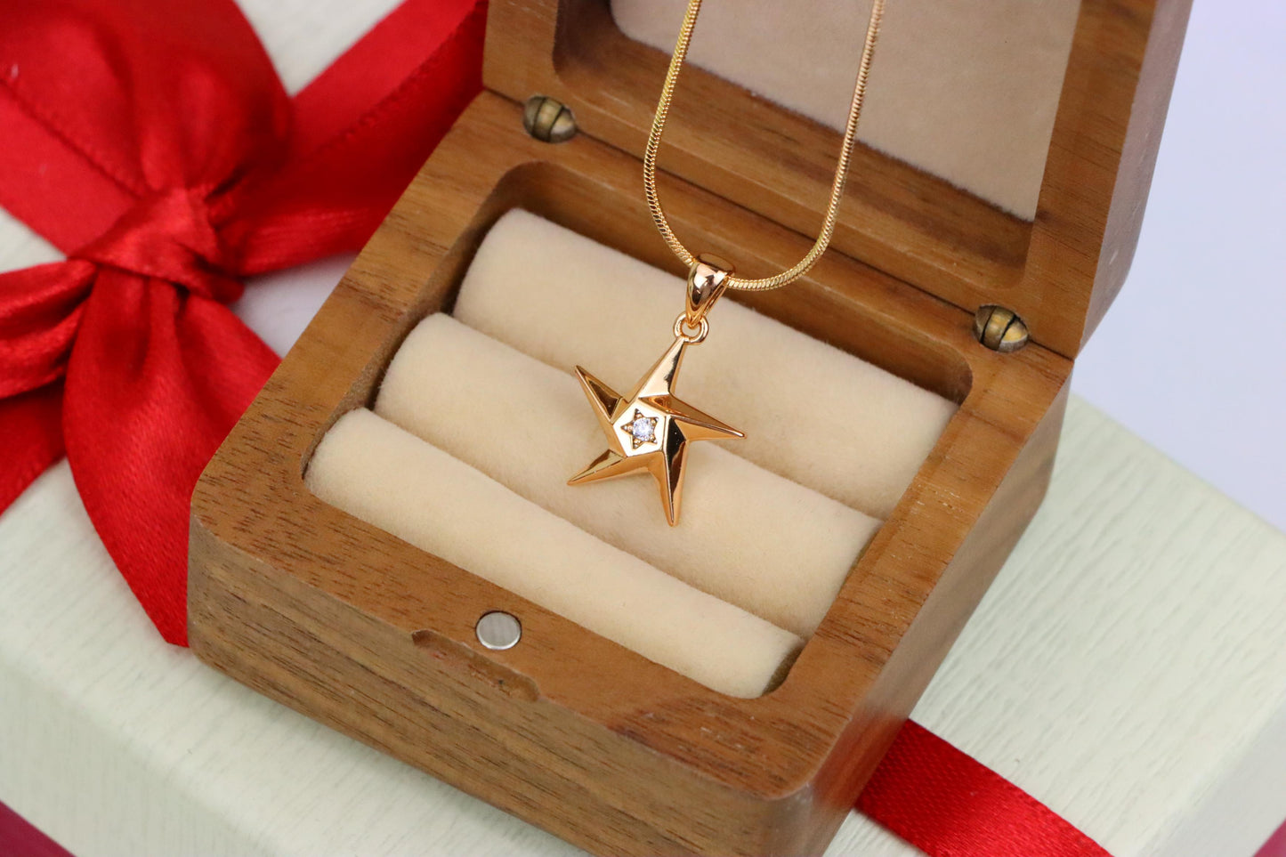 Shiny Rose Gold Star Pendant with Tiny Crystal Accent Center, XPPT1537 (2142-10)