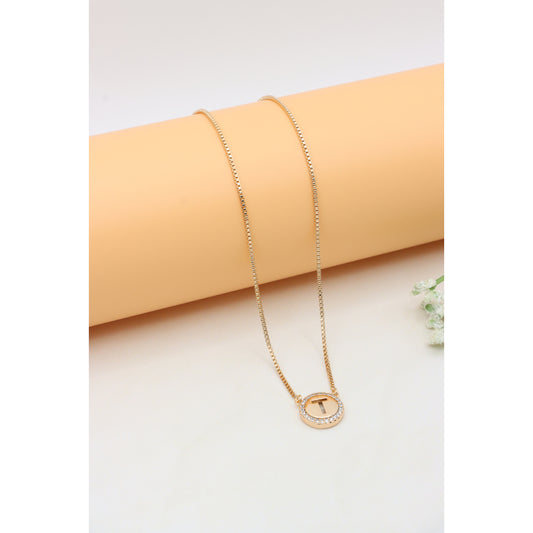 Rose Gold Initial 'T' Pendant Necklace with Sparkling CZ Border, XPNL0400 (2040-10)