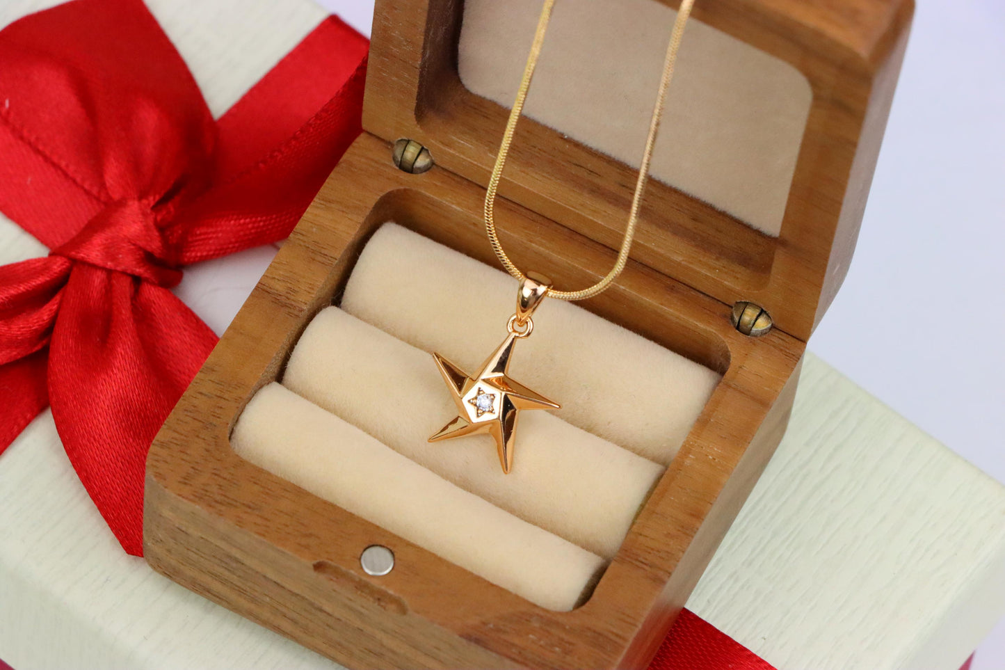 Shiny Rose Gold Star Pendant with Tiny Crystal Accent Center, XPPT1537 (2142-10)