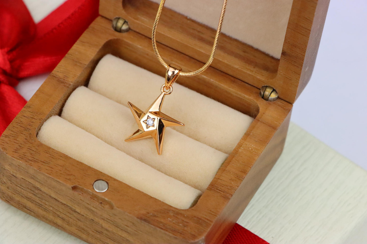 Shiny Rose Gold Star Pendant with Tiny Crystal Accent Center, XPPT1537 (2142-10)