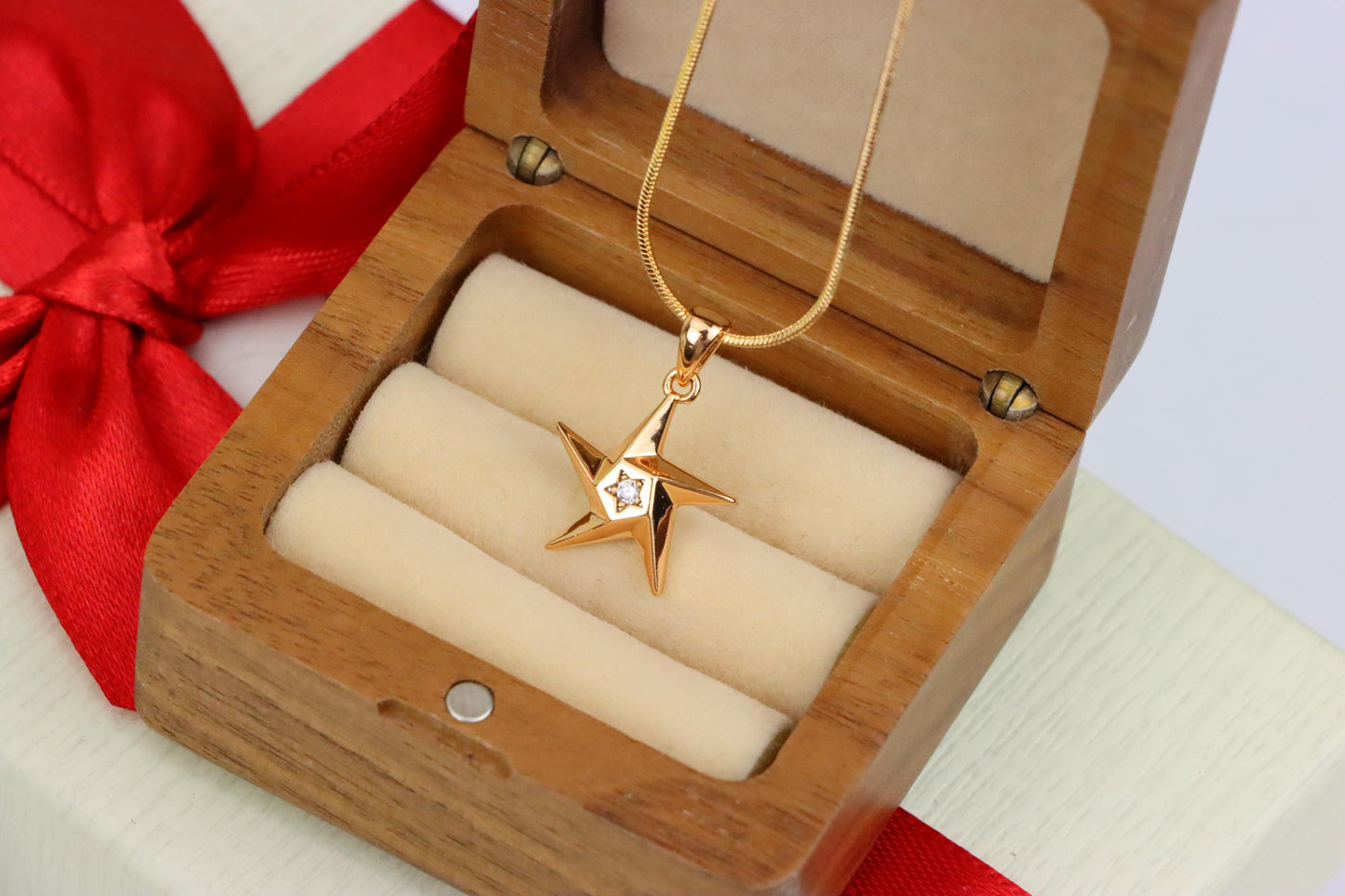 Shiny Rose Gold Star Pendant with Tiny Crystal Accent Center, XPPT1537 (2142-10)