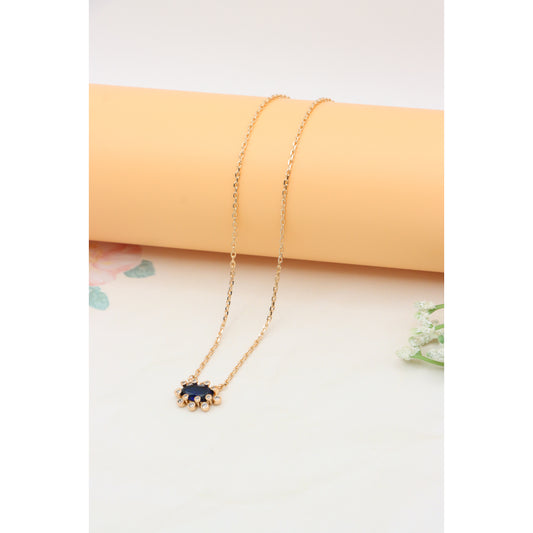 Rose Gold Necklace with Blue Stone Center &amp; Adjustable Chain, XPNL0401 (2041-1)