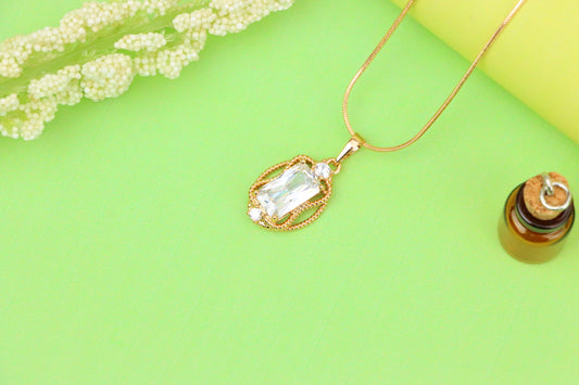 Elegant White Rectangle Pendant with Gold Rope Frame and Crystals, XPPT1684 (2164-3)