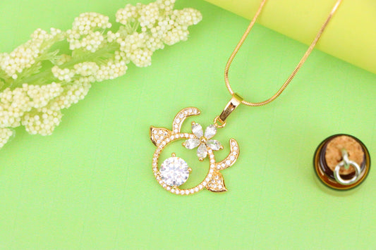 Rose Gold Reindeer Pendant with Sparkling Flower and CZ Center, XPPT1540 (2143-2)