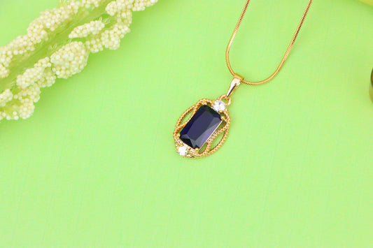 Deep Blue Rectangle Pendant with Gold Rope Frame and Crystal Accents, XPPT1685 (2164-3)