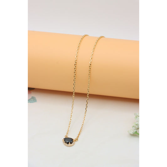 Elegant Rose Gold Necklace with Black Stone Pendant, XPNL0405 (2041-5)