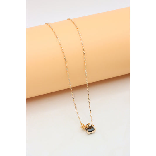 Elegant Rose Gold Necklace with Black Stone and Bow Design, XPNL0406 (2041-6)