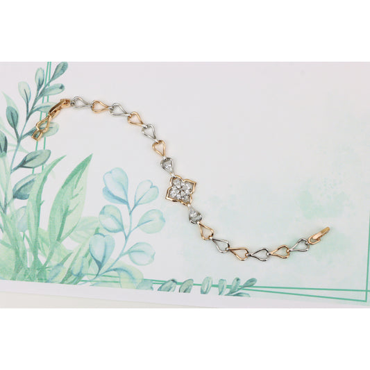 Elegant Rose Gold &amp; Silver Floral Bracelet with Heart Link Design, XPBL0844 (2085-3)