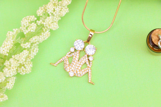 Gemini Zodiac Rose Gold Pendant with Twin Sparkling CZ Accents, XPPT1543 (2143-2)