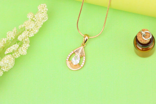 Elegant Teardrop Pendant with White Gemstone and Gold Finish, XPPT1687 (2164-4)